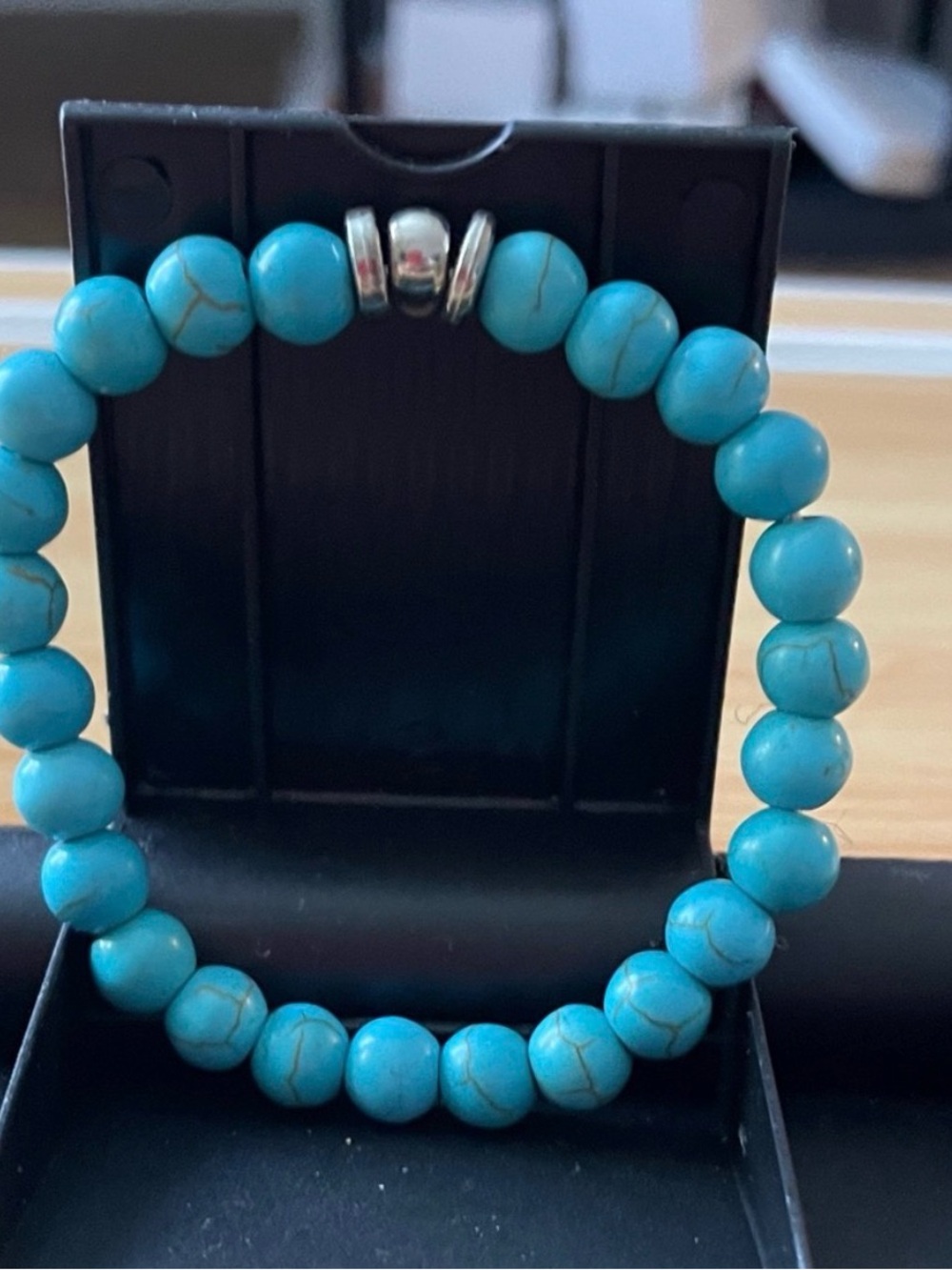 Beginning Boutique Turquoise and Silver Stretch Beaded Bracelet